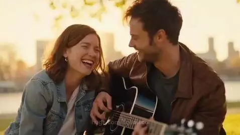 A woman holding a man's hand in a hospital bed, with a cafe scene implied.