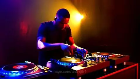Split screen showing a DJ mixing on turntables and a basketball player making a slam dunk.