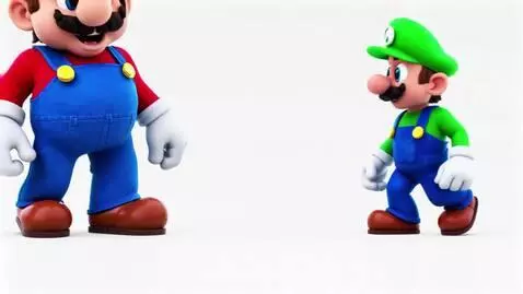 Giant Mario and smaller Luigi standing side-by-side on a white background. Mario is on the left, Luigi on the right.