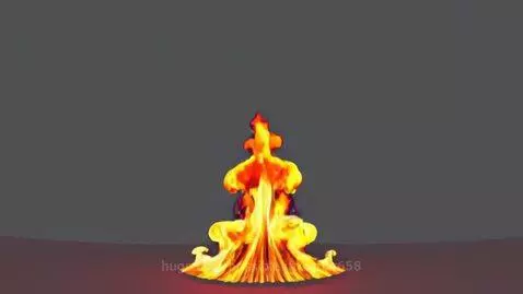 Stylized fire animation rising from the bottom of a dark screen, with orange and yellow flames.