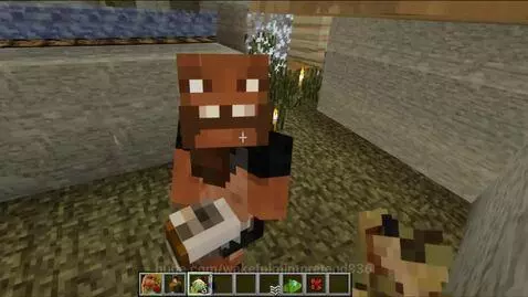 Minecraft character in the Nether, holding a block, with glowing elements in a cave-like environment.