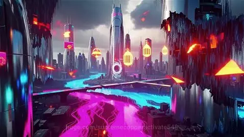 Cyberpunk VR city collapsing with neon lights, corrupted code, and falling data fragments.