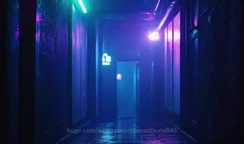 Cyberpunk hacker in a neon-lit alley, illuminated by her holographic wrist computer, accessing a hidden panel.