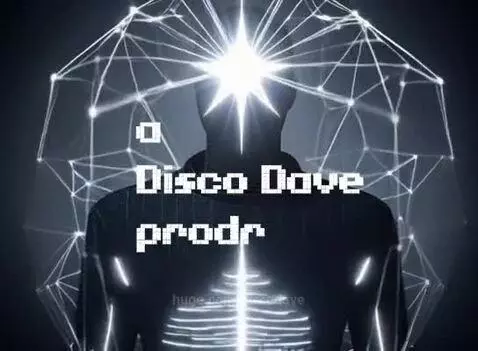 Dark humanoid figure made of digital code against a grey background, with a glowing geometric network and star-like light.