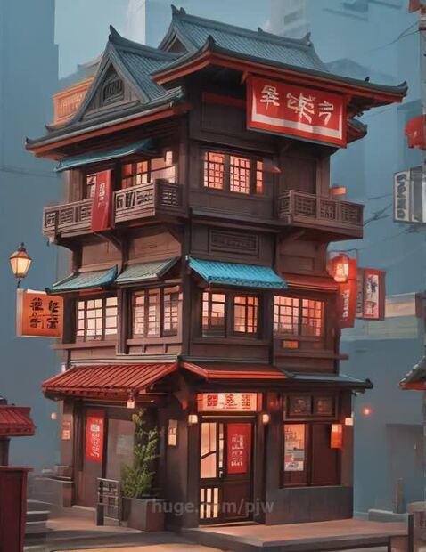 Color Japan Buildings Runway AI Video - Stylized Japanese Building Color Cycle