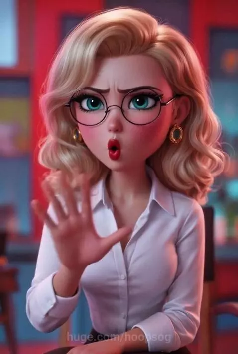 Animated woman with glasses, expressive faces, city skyline at sunset with text 'WE DON'T QUIT. WE KEEP RISING TO THE TOP.'