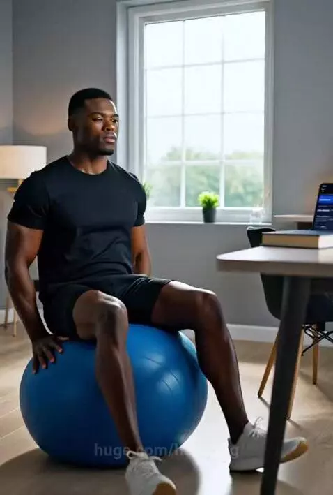 Man exercising on stability ball, then smiling as glowing energy emanates from an open book.