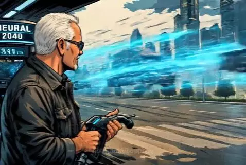 Animated man and women with futuristic truck and highway, warning 'Wake up or get automated'.