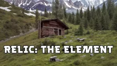 Rustic wooden cabin in a snowy mountain landscape, transitioning to a stylized interior view.