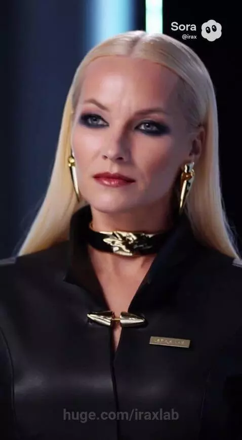 Woman with long blonde hair and black outfit claims to be 20,000 years old in an interview.