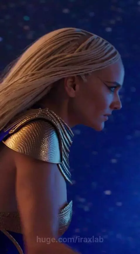 Egyptian goddess in golden armor on a cosmic chariot with black horses, meeting a young pharaoh in space.