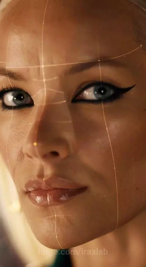 Blonde queen in ornate dress and crown rides a dragon underwater, holding a scepter.