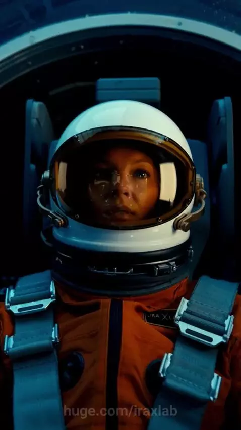 Astronaut Ira X Amla in a spacecraft, looking at Earth from orbit during the Artemis 2 mission.