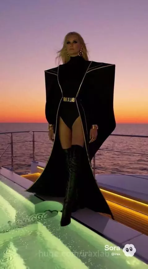Elegant dining table set on a yacht deck at sunset with the ocean in the background.