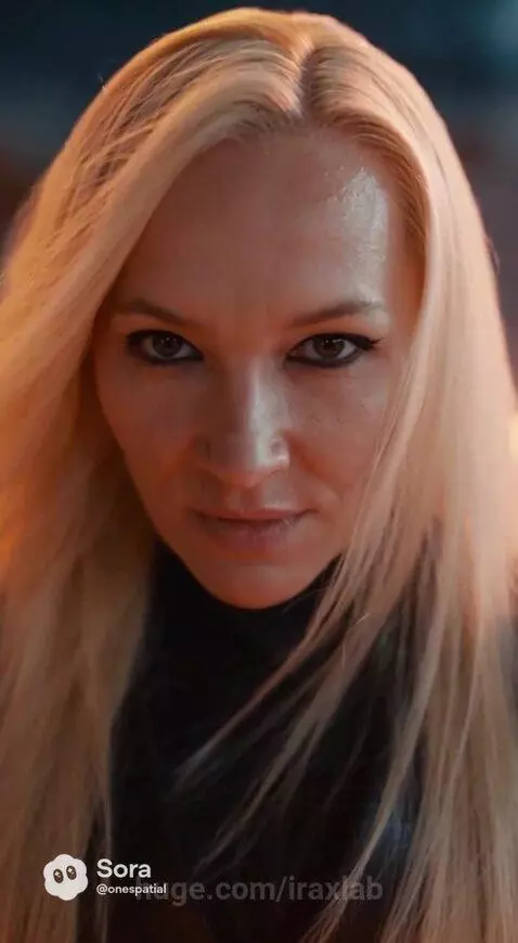 Woman in dark armor conjures fire skulls in a burning landscape under a stormy sky.