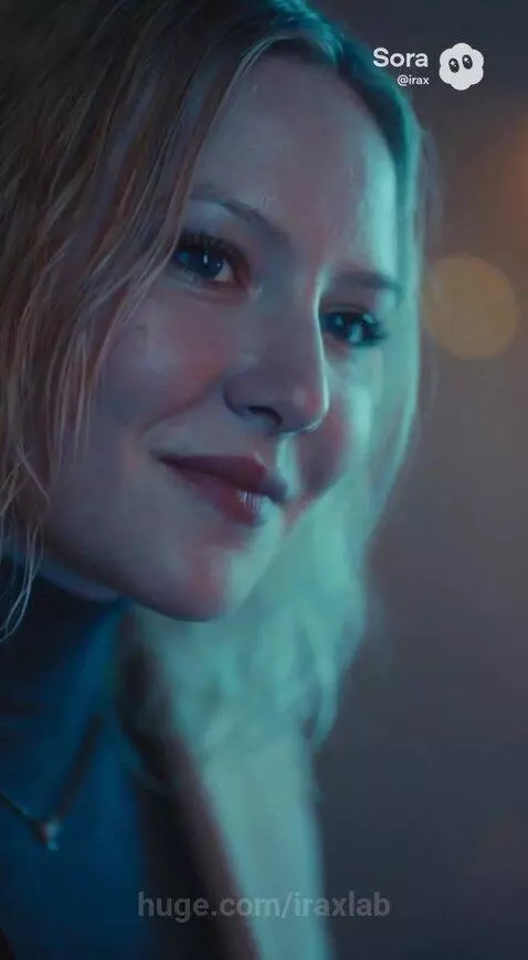 DJ performing in a neon-lit futuristic bus stop at night, with a bus passing by.