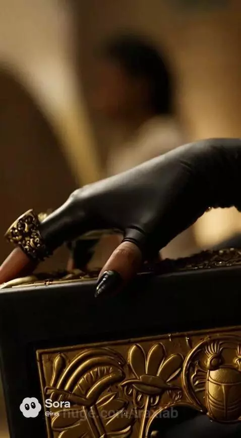 A powerful queen with black wings and a golden crown sits on a throne, commanding 'Bring them before me.'