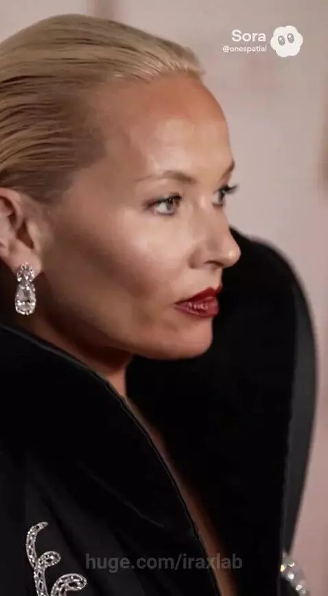 Woman in a dramatic black gown with silver embroidery and a structured collar on the Oscars red carpet.