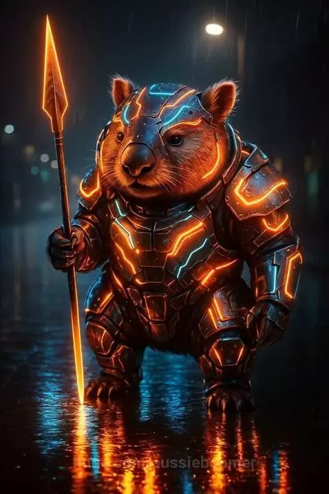 Wombat Warrior Animal Knight of Neon by aussieboomer