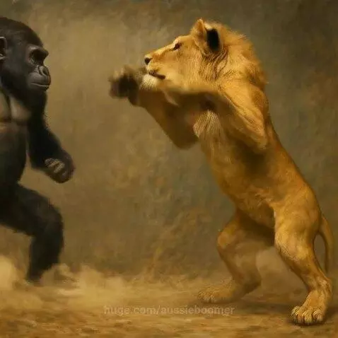 Kung Fu Duel Young Gorilla vs Young Lion -test 1 by aussieboomer
