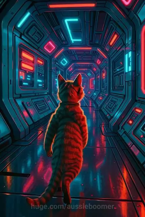 Cosmic Curiosity The Cat in Neon Corridors” 🐾🚀🌌 by aussieboomer