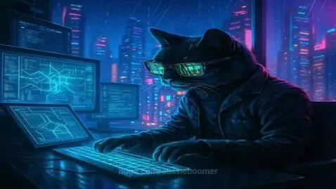 “Neon Whiskers: The Cyberpunk Hacker Cat” Pump it Up by aussieboomer