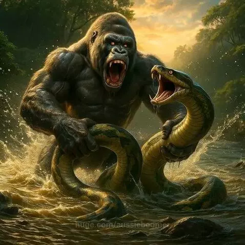 Primal Clash: Gorilla vs Serpent by aussieboomer