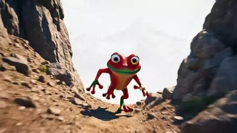 Red frog running on a mountain trail by aussieboomer