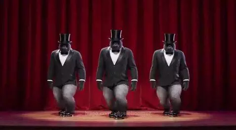 3 Tap dancing Gorilla to music on stage by aussieboomer