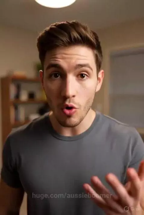 Young man with short brown hair in a grey t-shirt speaking to camera, gesturing and expressing opinions on gender.