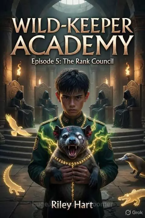 Riley and his Tasmanian devil spirit Nipper confront the Rank Council in an underground chamber with a glowing spirit map.