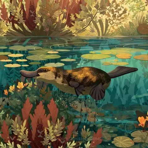 Tasmanian Duckbill platypus swimming in a pond by aussieboomer