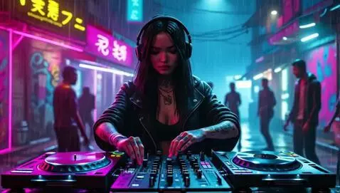 Cyberpunk DJ girl back alley's Japan by aussieboomer