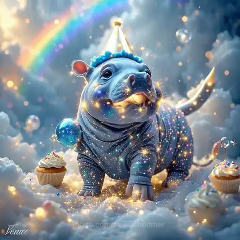 Moo Deng Tiny Hippy - happy birthday by aussieboomer