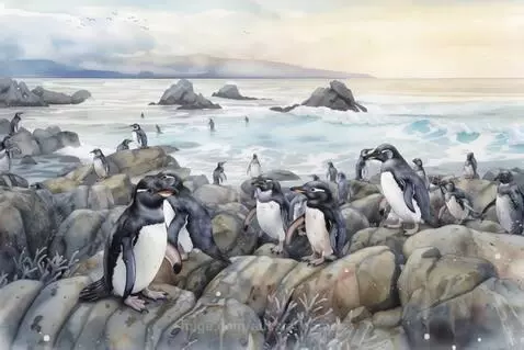 Original watercolour painting : Fairy penguins North West Co... by aussieboomer
