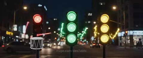 Traffic lights forming a band: red drums, green lead singer,... by dev7abhi