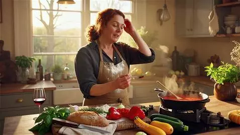 Woman making dinner by kerrick89