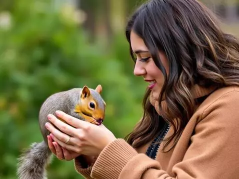 Woman feeding squirrel by kerrick89
