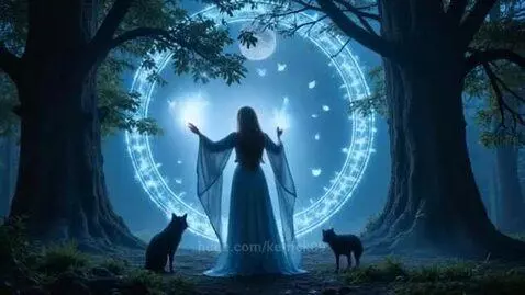 Sorceress casting magical portal by kerrick89