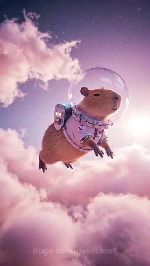 Capybara floats through the atmosphere to Dawnlight by Devil... by devilcloud