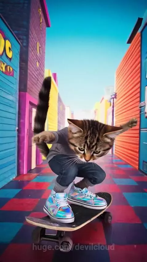 Kitty Skateboarder - Slop - Silly Cat Video - Animals by devilcloud