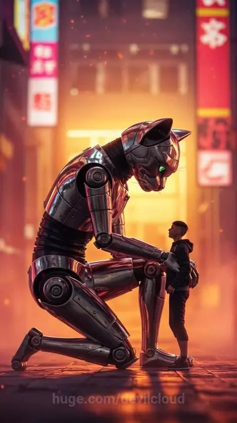 Mecha Kitty Evolved | Robot Cat Short | Cyberpunk City by devilcloud