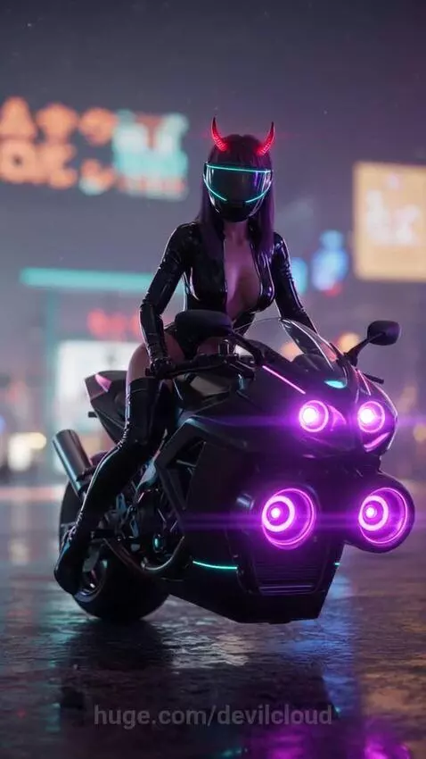 Cyberpunk Girl Futuristic Motorcycle Rider by devilcloud