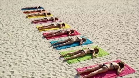 Beach Bodies Sun Tanning Bikini Supermodel Drone Flyover by devilcloud