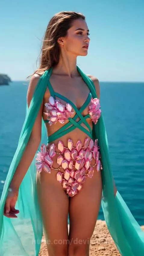 Pink Gemstone & Teal Swimwear With Shawl - Fashion Display O... by devilcloud