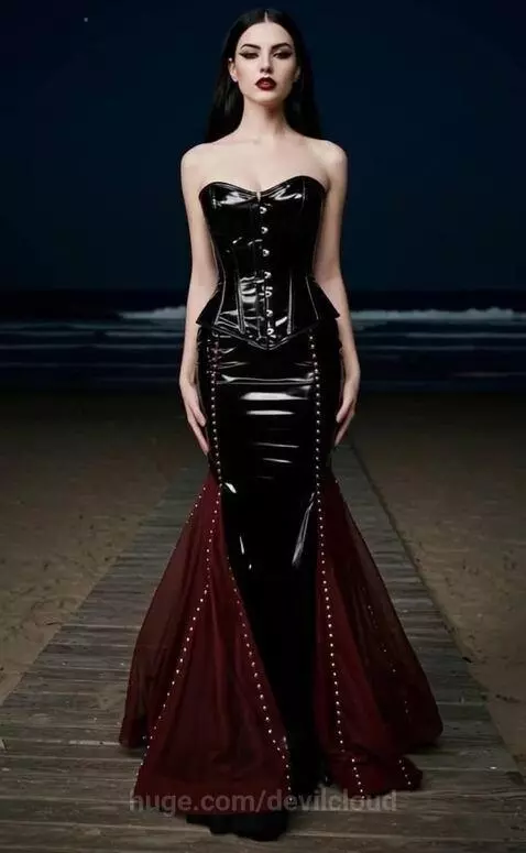 Black & Red Latex Goth Boardwalk Fashion Dress by devilcloud