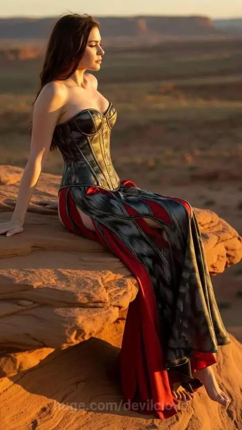 Corset Carbon Red Flare Summer Dress Desert Photoshoot by De... by devilcloud