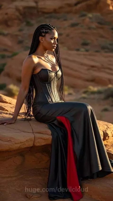 Carbon Fiber Corset Red Flare Dress Fashion Photoshoot by De... by devilcloud