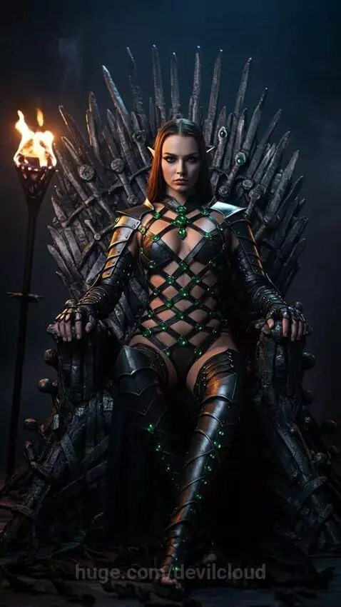 Obsidian Elf Queen On Sword Throne by devilcloud