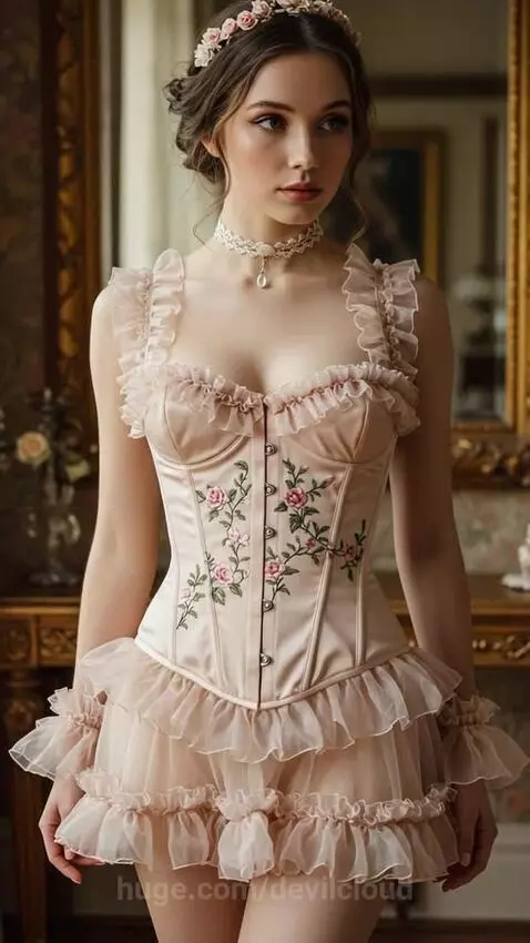 Vintage Flair Pink Flower Corset Fashion by devilcloud